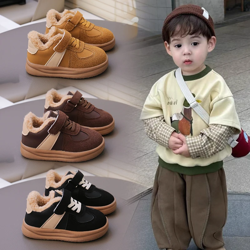 2025-novas-criancas-botas-de-tornozelo-meninas-sapatos-de-algodao-de-pelucia-inverno-causal-cor-solida-quente-criancas-moda-fivela-de-couro-botas-de-tornozelo