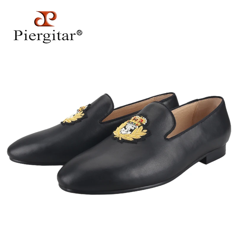 Piergitar Summer New Arrival Cow Leather Men Loafers With Luxurious Royal Style Gold Embroidery For Party Handmade Slip-On Shoes