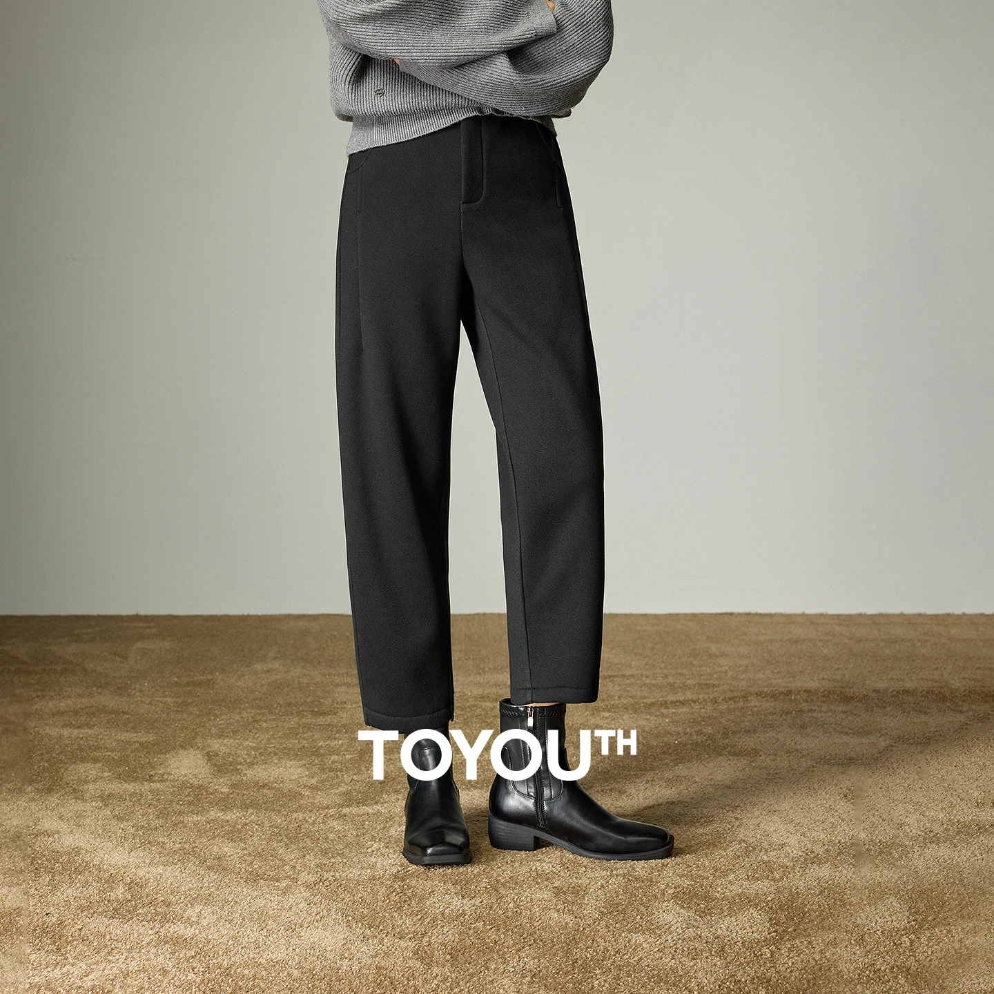 TOYOUTH Women Casual Pants 2025 Winter New Retro Deconstructed Half‑slit Design Fleece‑lined Cropped Pants