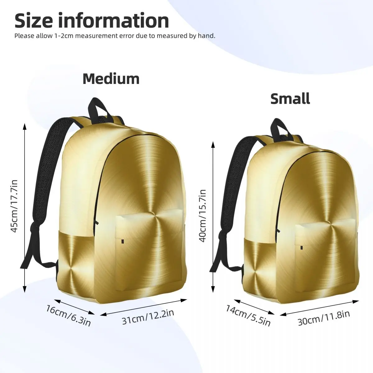 Brushed Gold Radial Metal Backpack Daypack Large Capacity Kids BookBag School Bag Shoulder Bags for Men Women