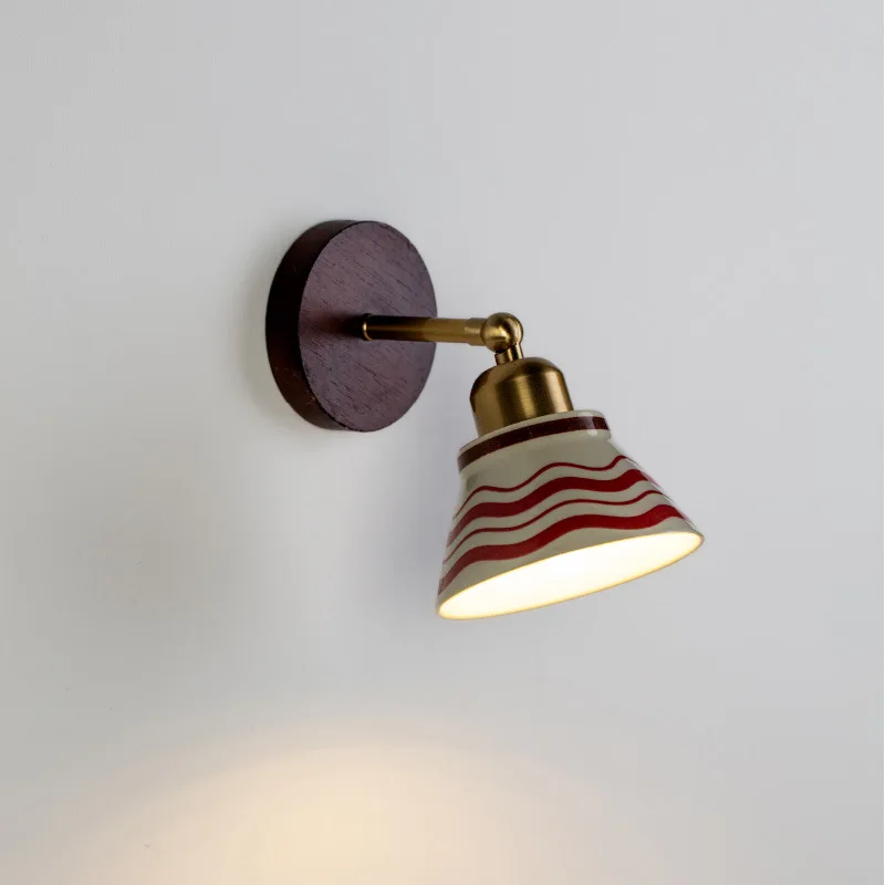 

Nice Solid Wood Base Ceramic Wall Lamp Bedroom Homestay Lighting Fixture