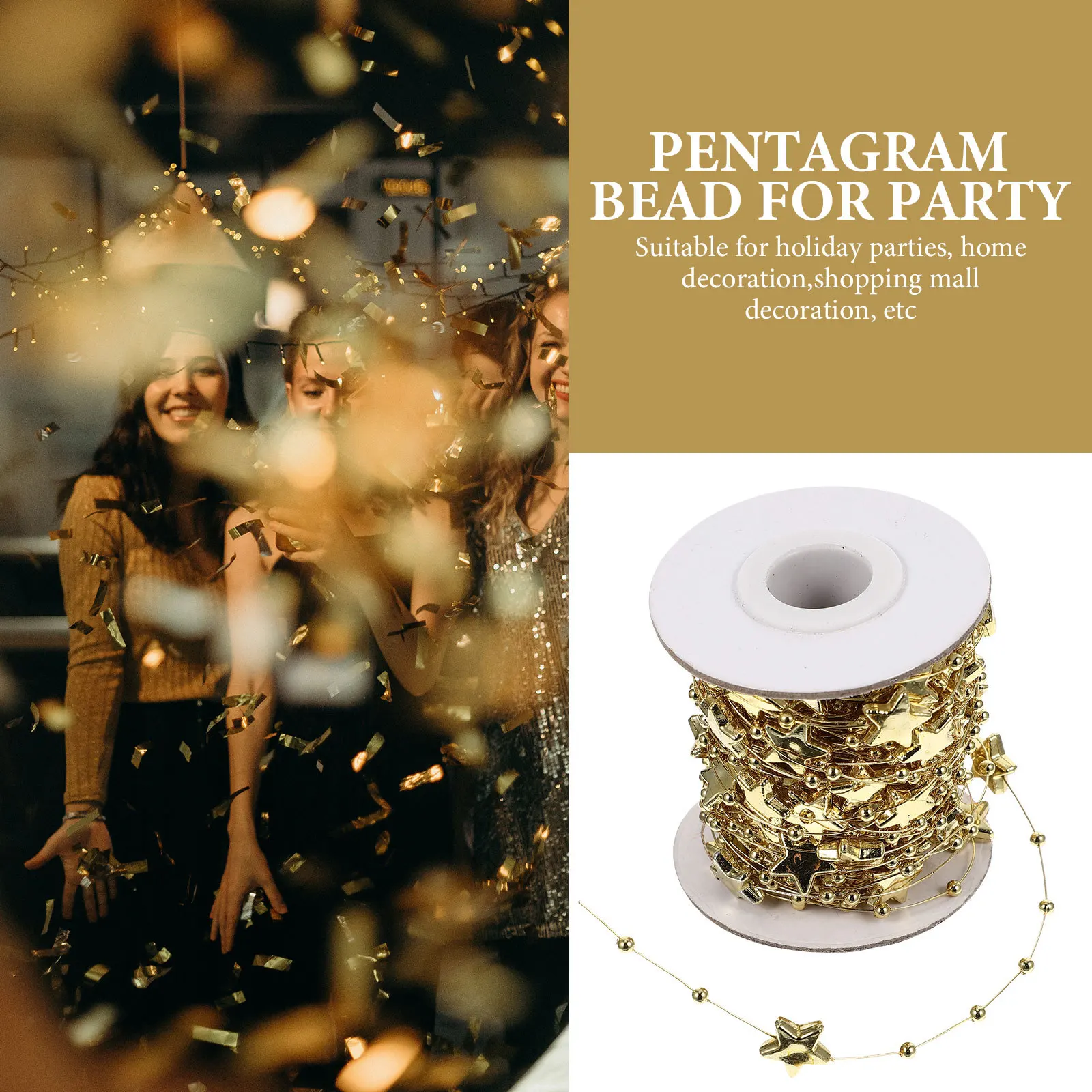 

1 Roll Five Pointed Star Bead String High Grade Decorative Pentagram Bead for Holiday Party Home Shopping Mall Decoration