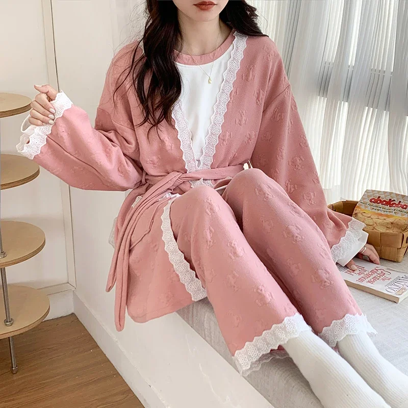 3pcs Sets Autumn Winter Thick Warm Cotton Maternity Nursing Sleepwear Breastfeeding Pajamas Lactation Pregnancy Home Sleep Wear