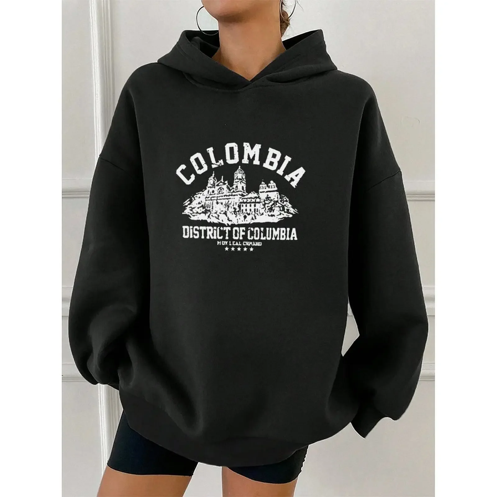 Women Fashion Plus Velvet Casual Loose Sweatshirt Loose Pullovers Winter Comfortable Berry Printed Hoodies Long Sleeve Tops