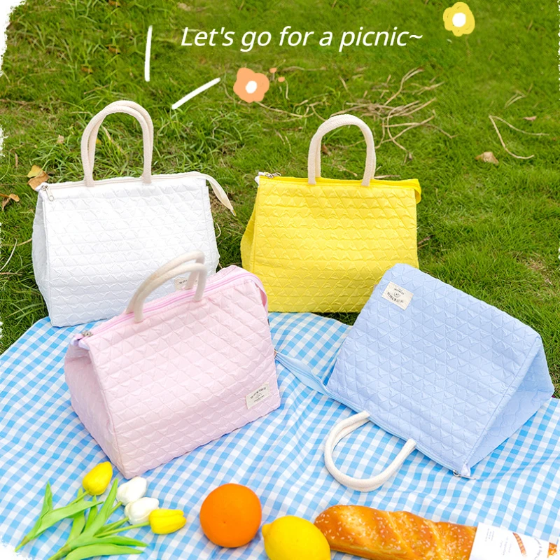 Fiambrera térmica con asa superior para mujer, bolsa de almuerzo con aislamiento Bento, estilo de moda, para estudiantes, Picnic, comida