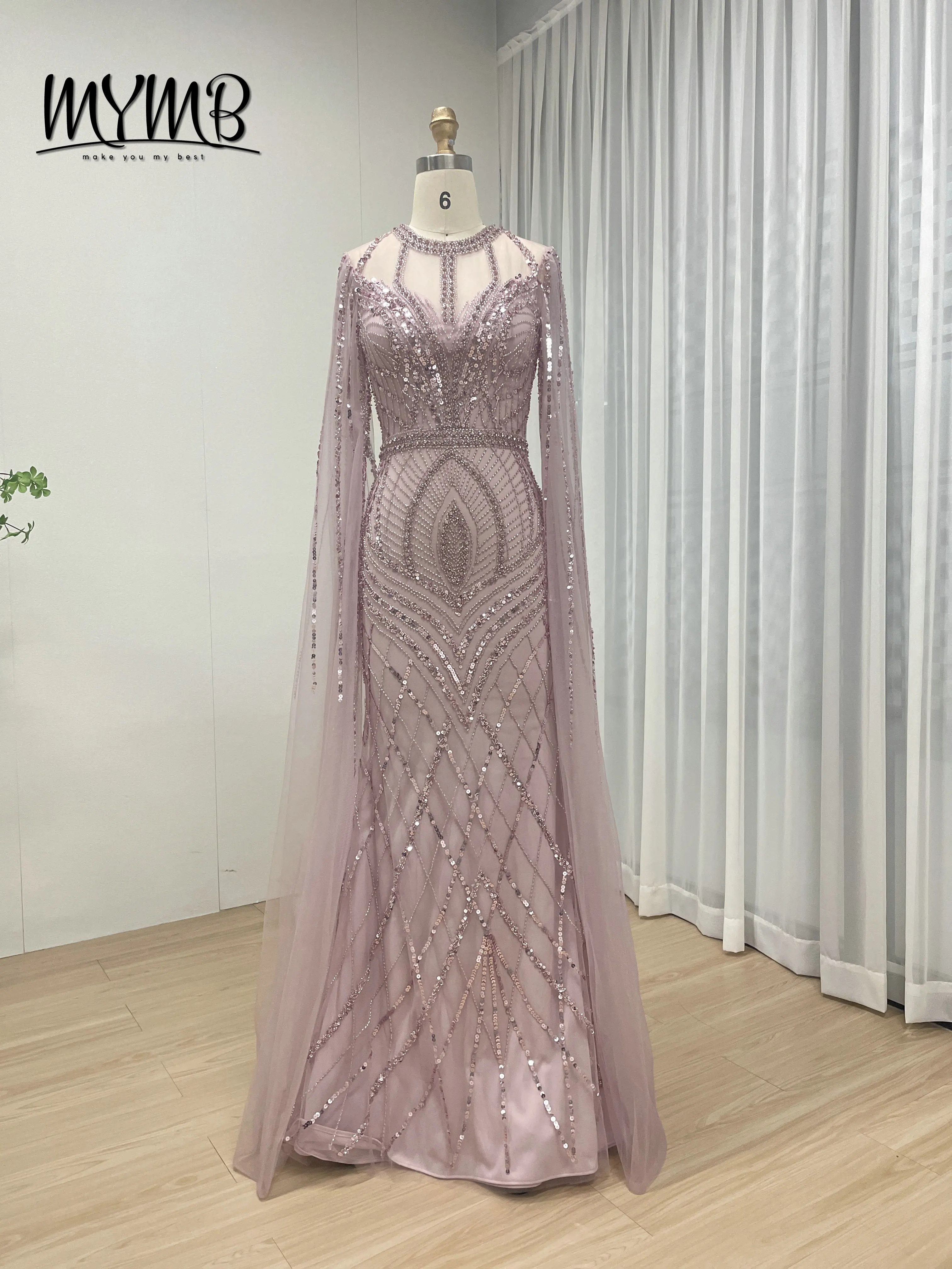 MYMB Robe Couture de luxe adaptée au Banquet orné de paillettes de perles brodées exquises avec manches élégantes MB40291-2