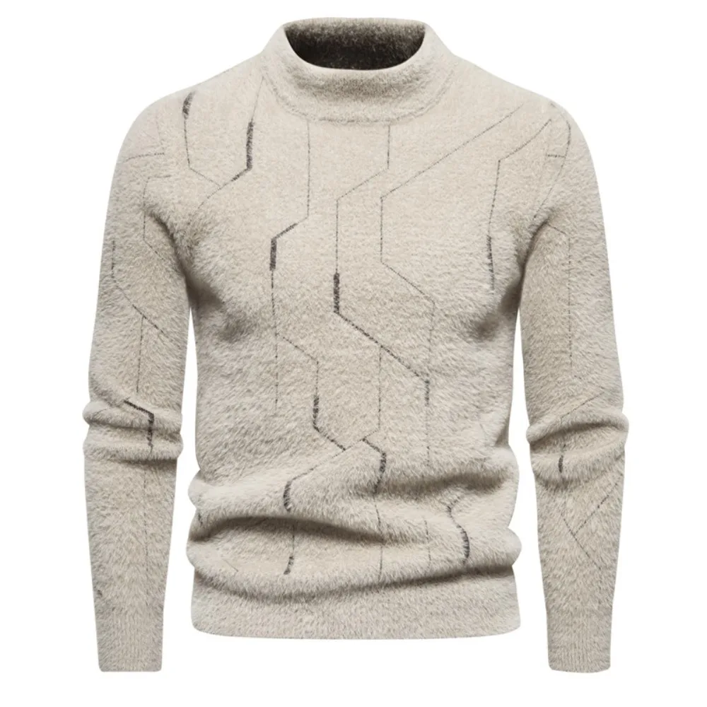 Autumn and Winter New Mohair Men\'s Warm Casual Long-sleeved Pullover Sweater Jacquard Sweater Knit Sweater