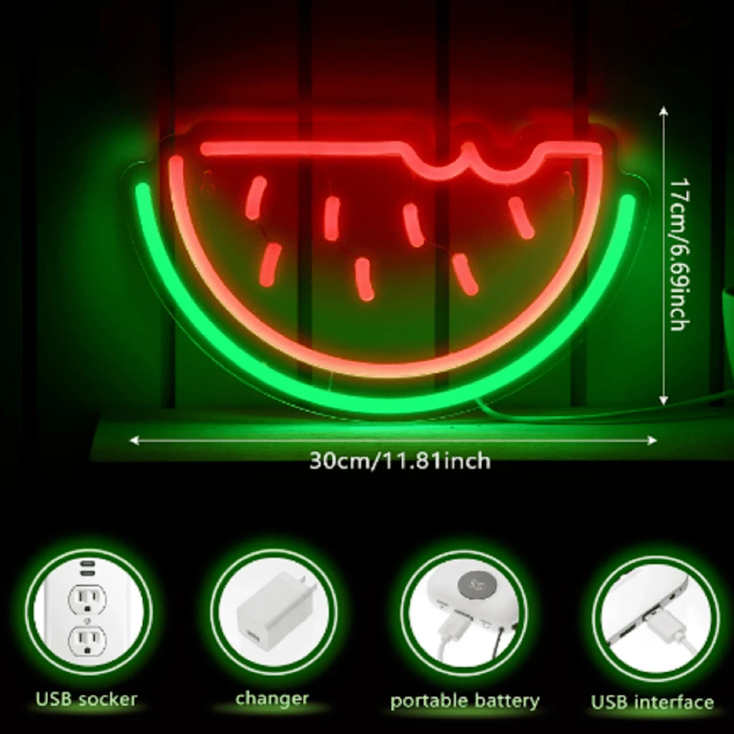 Watermelon Neon Sign USB Operated Acrylic LED Neon Light Fruit Art Decorative LED Light Signs for Kids Home Bar Birthday Party