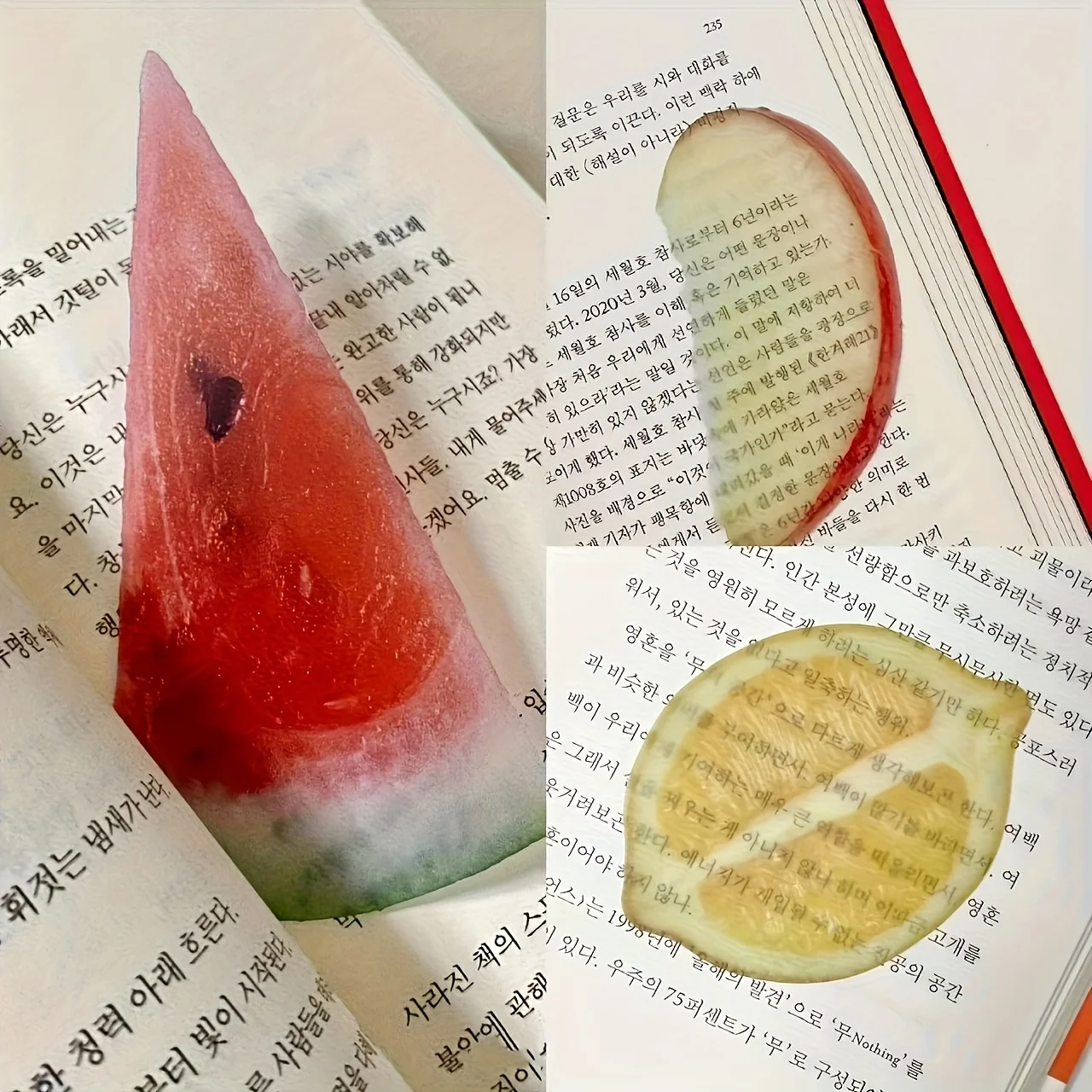 Transparente Obstscheiben-Lesezeichen, PVC, Wassermelone, Zitrone, Apfel-Design, langlebige Seitenmarkierung für Bücher, Tagebücher, Büro, Klassenzimmer, Geschenk