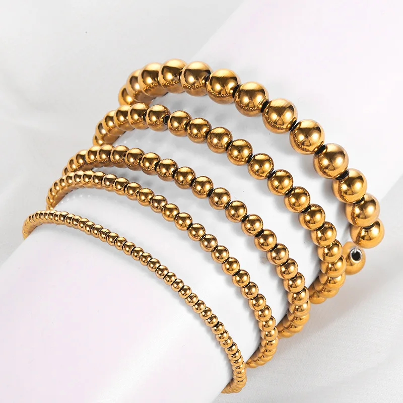 3/4/5/6/8mm Stainless Steel Ball Bead Bracelet For Men Women Gold/Silver Color Metal Bead Chain Pulsera Female