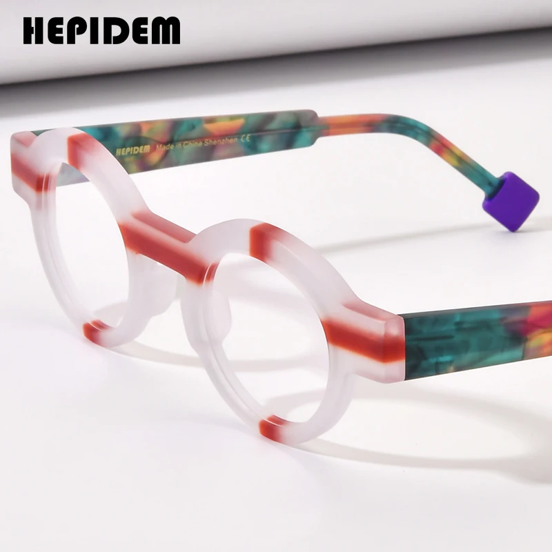 HEPIDEM Matte Acetate Glasses Women 2023 New Colorful Design Round Eyeglasses Men Spectacles Eyewear H9282