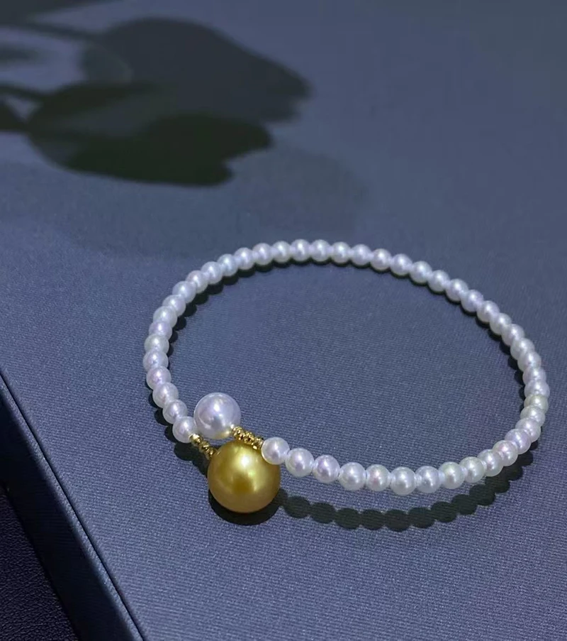 KUGG PEARL 18K Yellow Gold Bangle Fashion Design 10-11mm Natural South Sea Gold Pearl Bangle for Women High Anniversary Gift