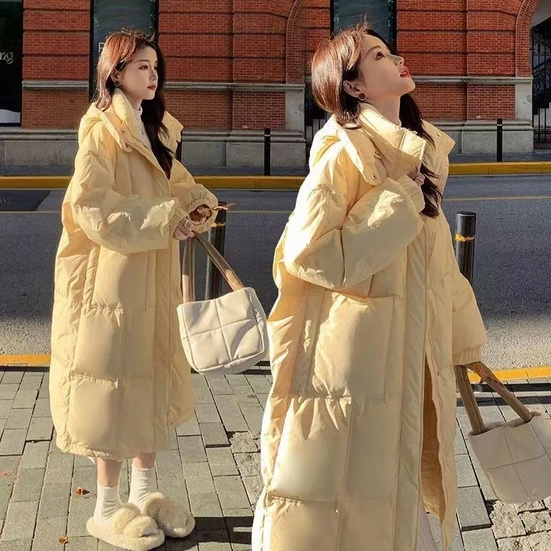 Long Padded Cotton Jacket Women 2026 New Korean Over-The-Knee Fashion Parkas Winter Female Thick Black Down Cotton Coat