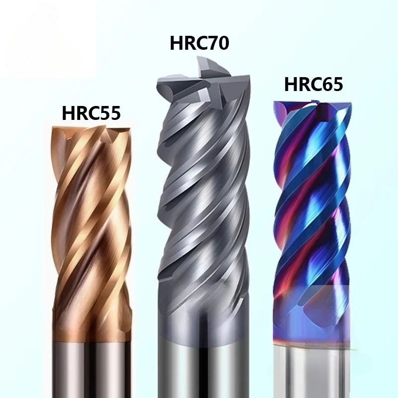 

HRC70 65 55 4-зубая твердосплавная фреза с плоским угловым радиусом, вольфрамовый резак, металлический стальной инструмент, ключ, квадратная фреза, 4 мм, 6 8 12 хвостовиков