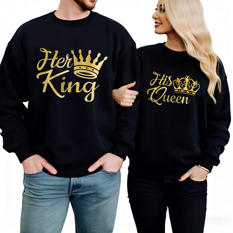 

His and Hers Outfits Sweater King Queen Hoodie Matching Love Couples Pullover Matching Couple Matching Sets Lovers' Clothes