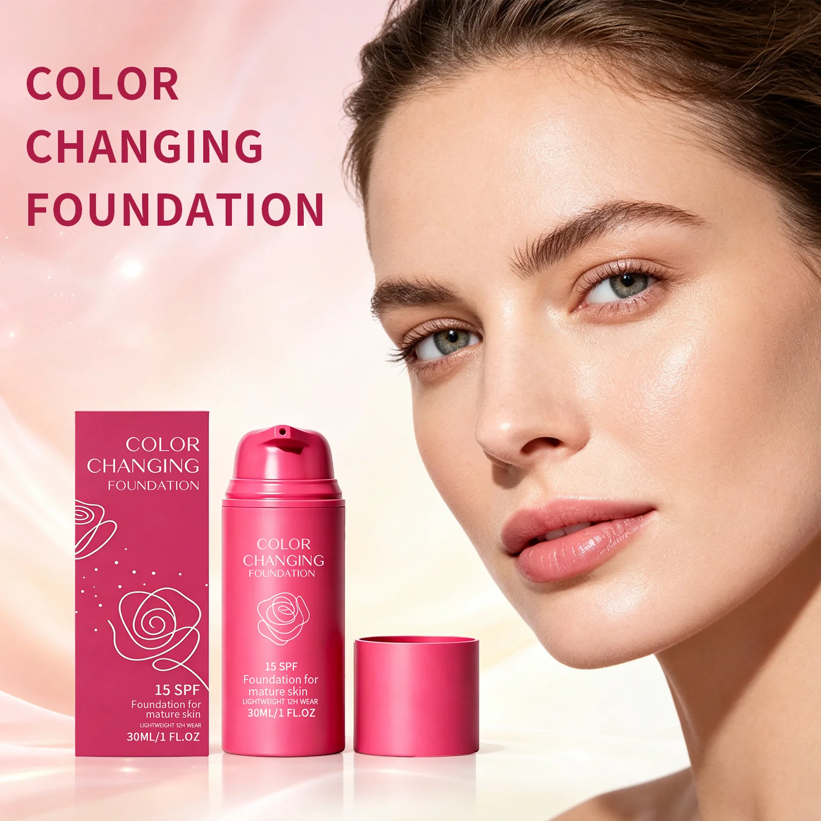 Color Changing Foundation Improve Skin Texture Even Skin Tone Lightweight Non-Greasy Oil Control Lasting Radiance Face Makeup