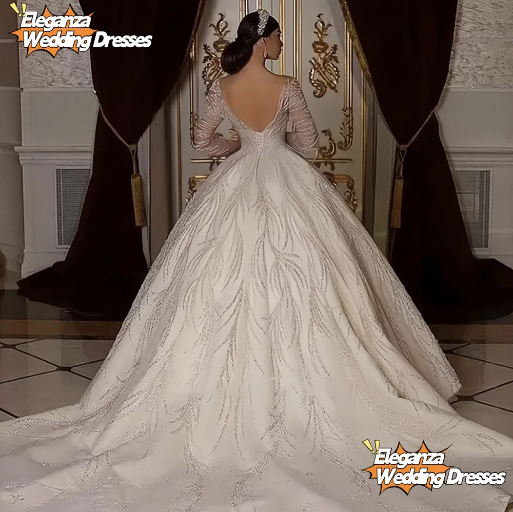 Robe De mariée De luxe personnalisée, col rond, perles, brillante, longueur au sol, robes De mariée