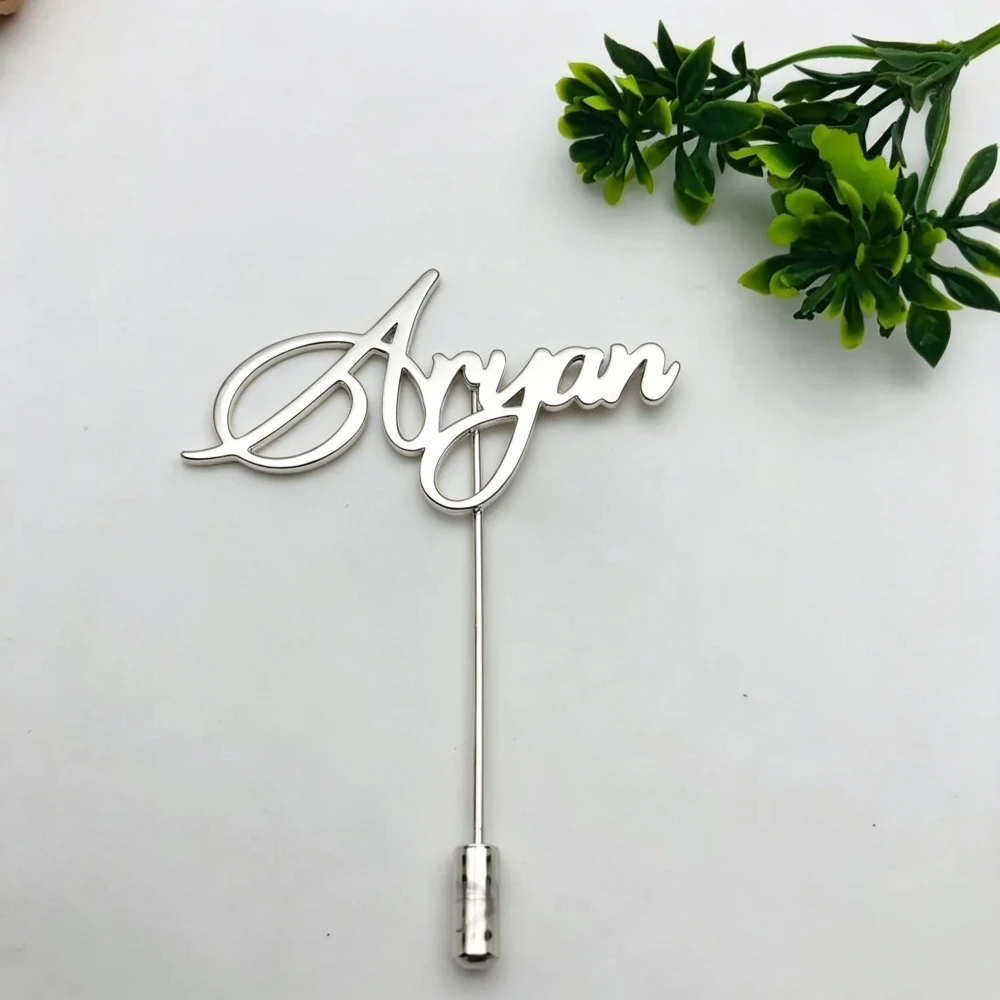 Custom Cursive Name Lapel Pin Personalized Stainless Steel Script Nameplate Stick Pin Jewelry Gift For Men, Father,Husband