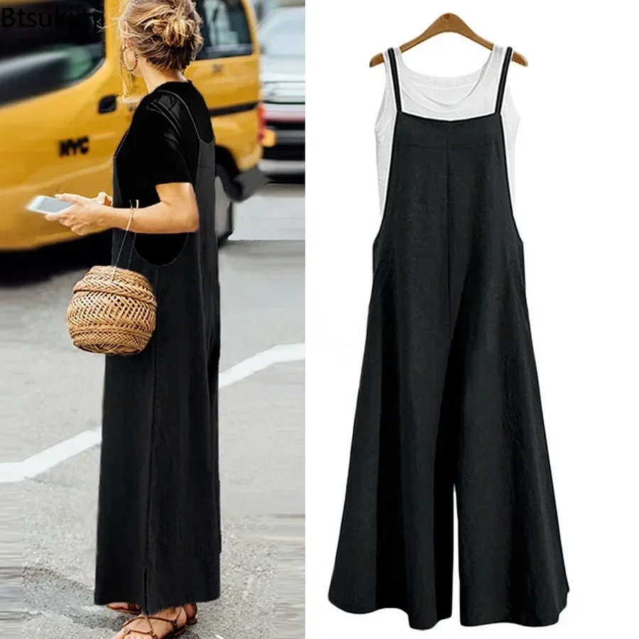 New 2026 Women's Casual Jumpsuits Summer Fashion Loose Straps Wide Leg Pants Vintage All-match Women Clothing Rompers Streetwear
