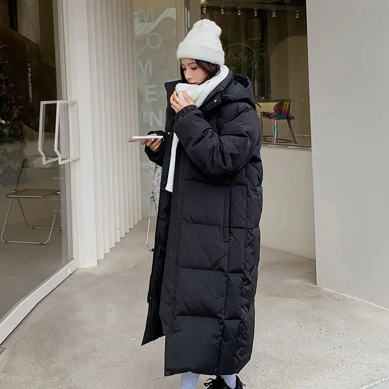 

2023 Korean Women Winter Jacket Long Overcoat Hooded Parkas Warm Thick Black Beige Windproof Female Down Cotton Coat Outwear