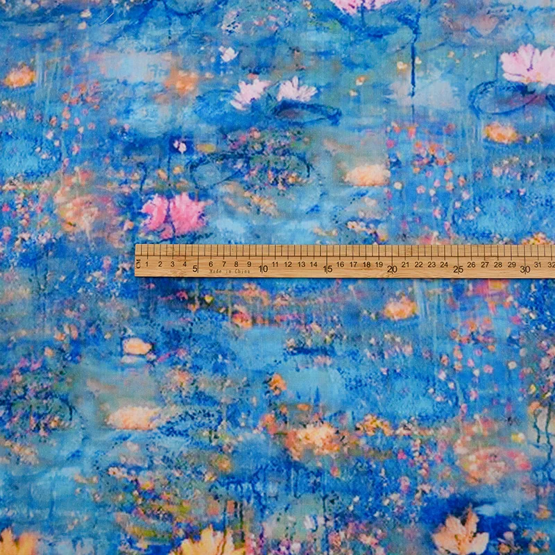 

1 ярд, чистая ткань Ramie Lotus с цифровой печатью, юбка, классическая рубашка, сумка, ткань Cheongsam для пэчворка