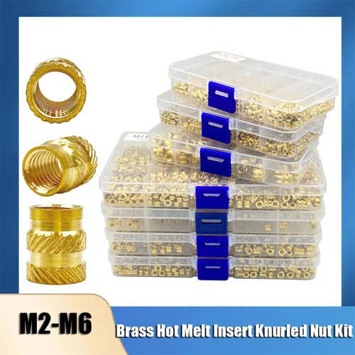 Juego de tuercas de inserción M2 M2.5 M3 M4 M5 M6, tuerca moleteada de latón termofusible, rosca de moldeo por calor, doble sarga, incrustación de inyección, tuerca de cobre 3D