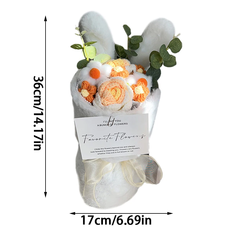 1PC Cute Rabbit Ear Knitted Flower Bundle Artificial Roses Flowers Holding Bouquets Wedding Party Decor Valentine's Day Gifts