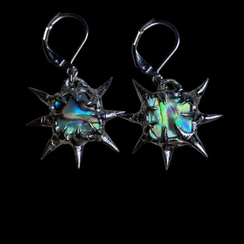 1pair Spiky Bubble Claw Thorns Organic Claws Earrings Soldered Abalone Shell Handmade Brutalist Y2k Approx 30mm Jewelry