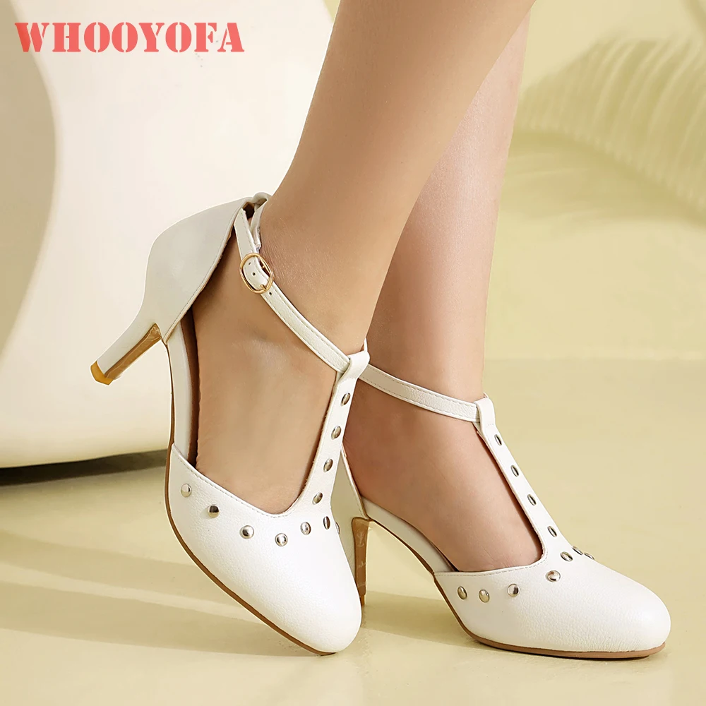 

2026 Summer Sweet T-Strap Sandals for Women 7.5cm High Thin Heel Lady Casual Shoes Large Plus Size 10 44 48 Non-slip