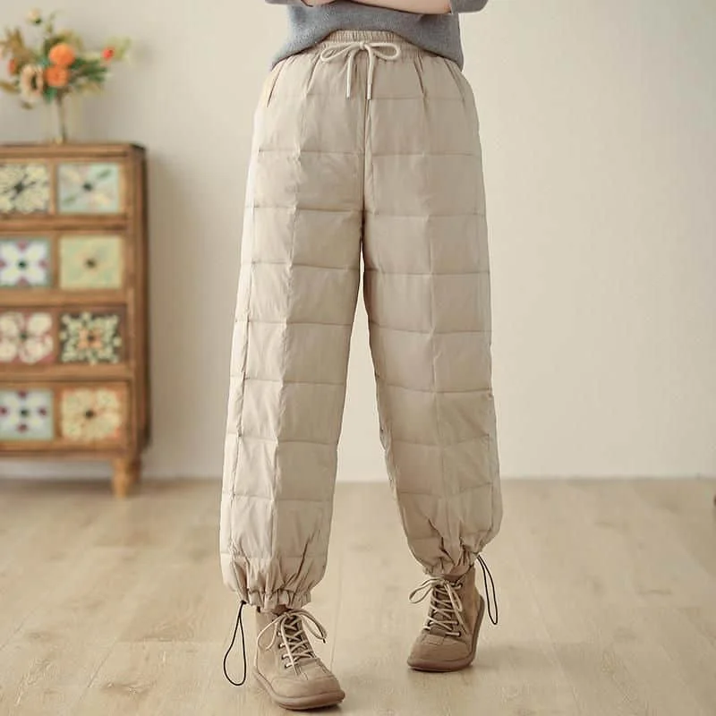 Solid Straight Pants for Women Winter Vintage Korean Style Trousers Casual Quilted Lightweight Cotton Added Pants Women Clothing