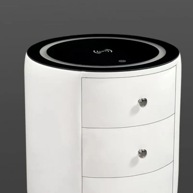 Modern wooden bedside table with smart wireless charging function, eco-friendly design, 3 drawers, three-color lighting