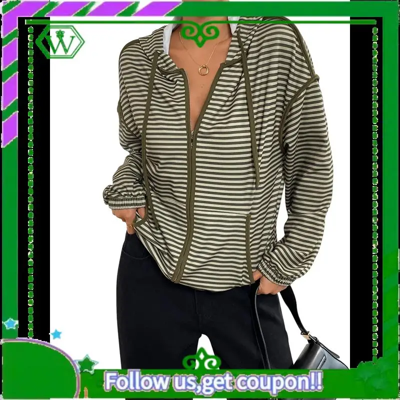

A18P-1PCS Полосатая куртка с капюшоном женская летняя свободная тонкая кардиган маленького размера топ с длинными рукавами