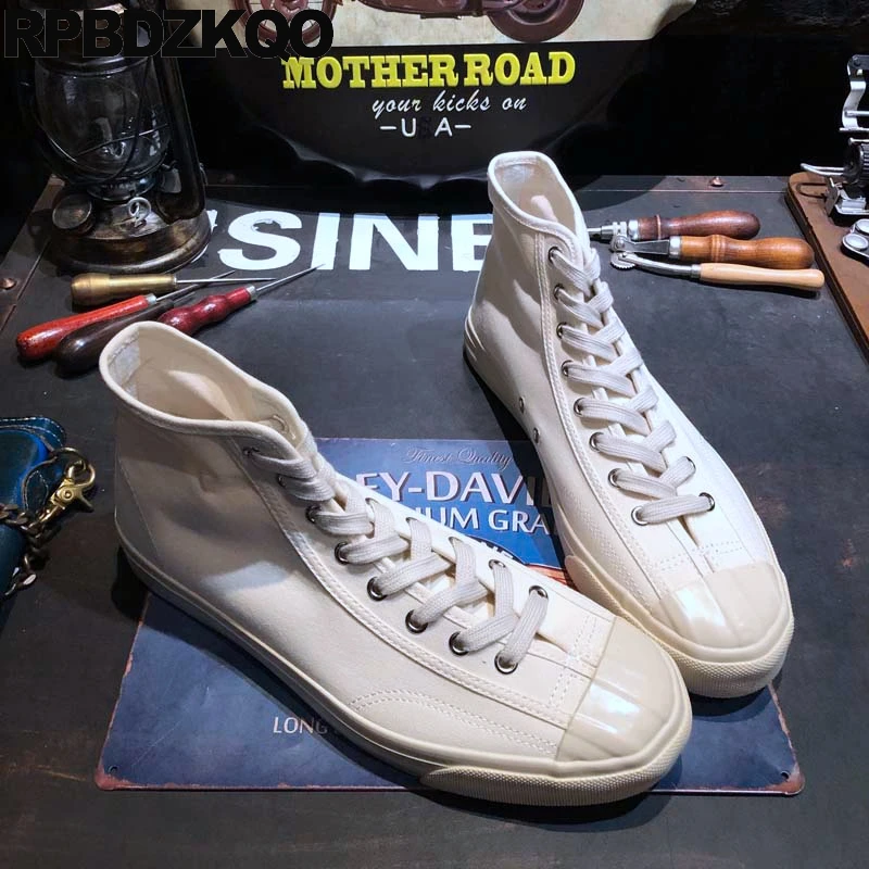 Rubber Sole Vulcanize Lace Up Shoes Sneakers Round Toe Flats Trainers Canvas Japanese Men High Top Sport Athletic Street Style