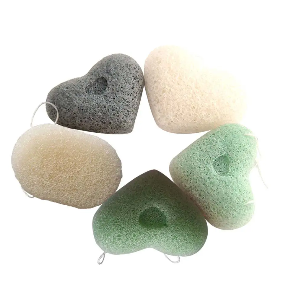 

5Pcs Heart Shape Facial Sponge Set Black Beige Light Sensitive Skin Cleansing Soft Bamboo Charcoal
