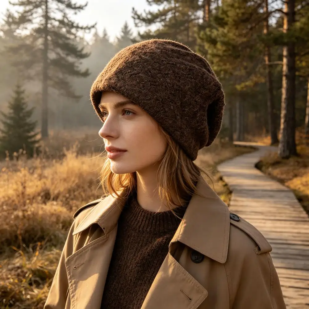 Pile Hat for Winter Stylish Knitted Caps for Sweaters Winter Knit Beanies for Women Thick Skull Caps with Diamond Texture Soft