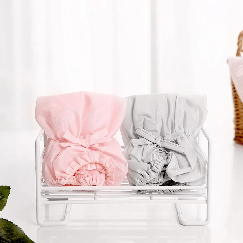 

2pcs Waterproof Shower Caps Polyester Bathing Cap Elastic Foldable Lightweight Travel Bonnet For Bathroom Kitchen Spa Hair