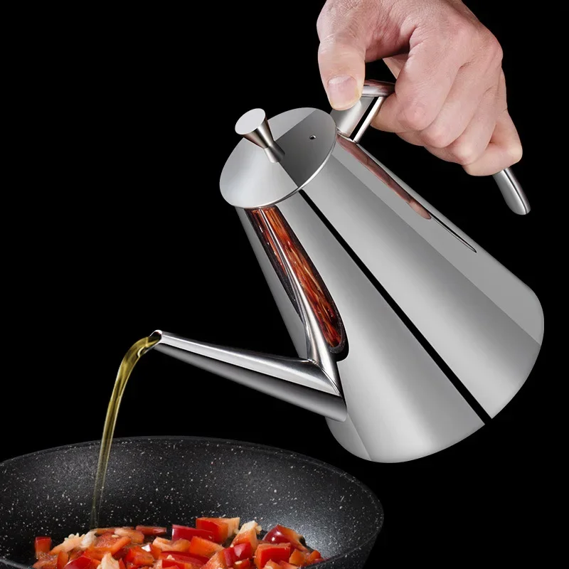 304 Stainless Steel Oil Pot Kitchen Storage Container Dust-Proof Oil Tank Sauce Vinegar No Drip Kitchen Oil Pot 900/1200ML