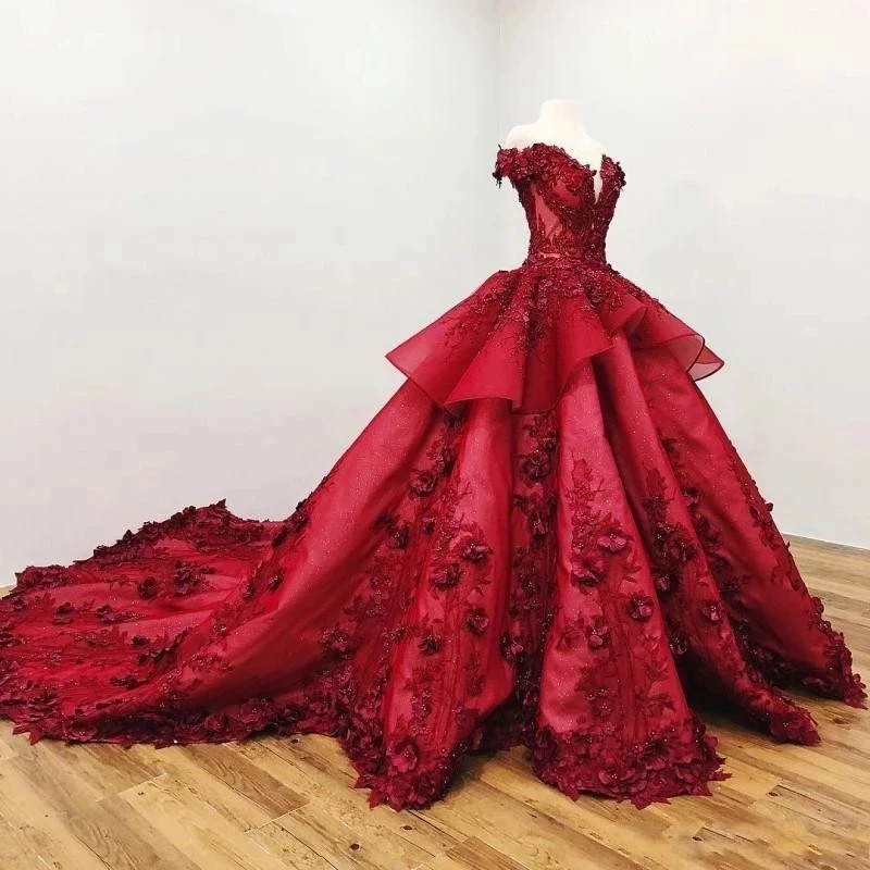 

Real Photos Sweet 16 Quinceanera Dresses Off The Shoulder 3D Floral Applique Girls Ball Gown Pageant Gowns Formal Prom Dress