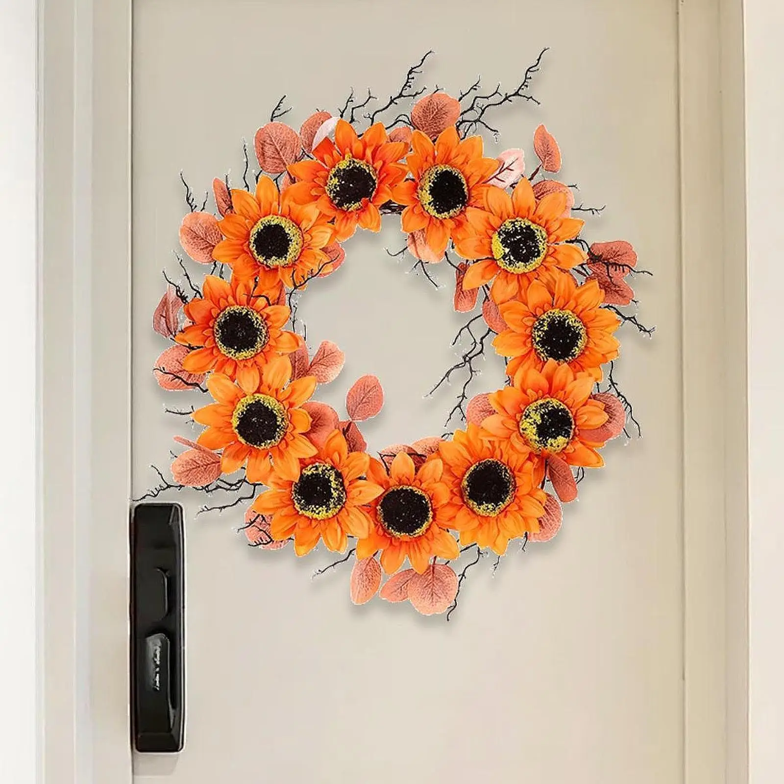 Sunflower Wreath Decorative Garland Handcraft Front Door Wreath Table Centerpiece for Party Decoration Window Home Porch Garden