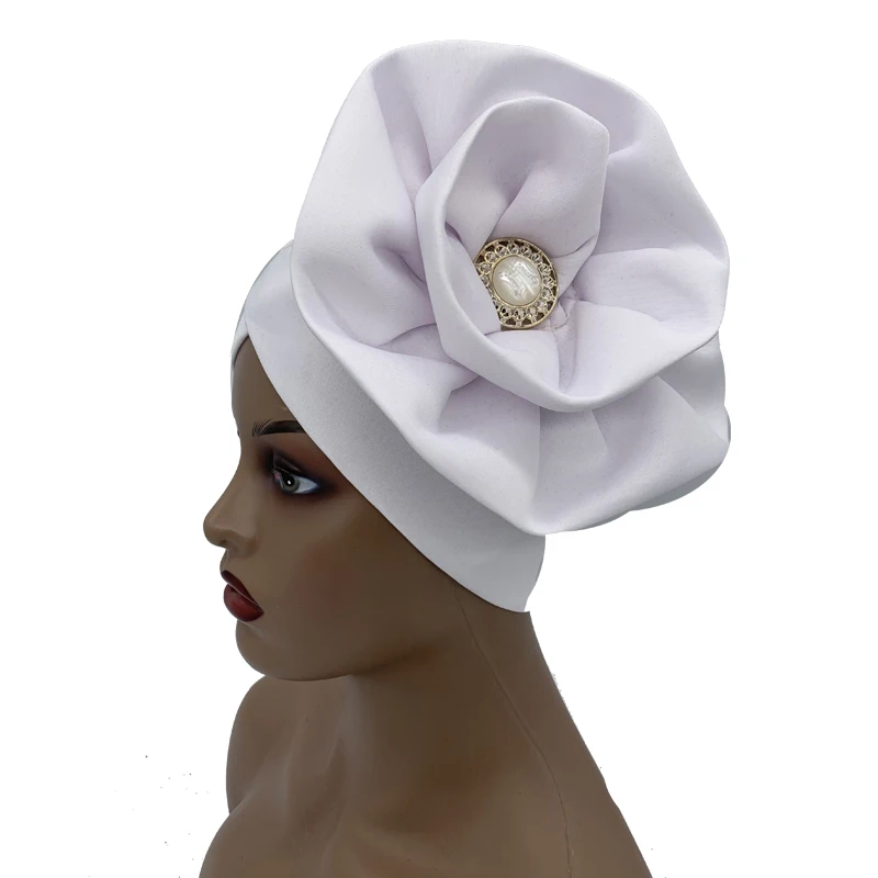 Big Flower Turban Bonnet Fashion Women\'s Head Wraps African Auto Gele Headties Muslim Headscarf Caps