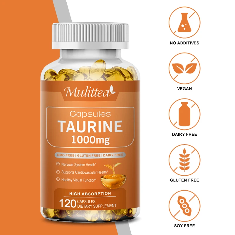 Mulittea 1000mg Taurine Capsules for Improves memory & Protect Vision Supports Nervous System & Cardiovascular Health