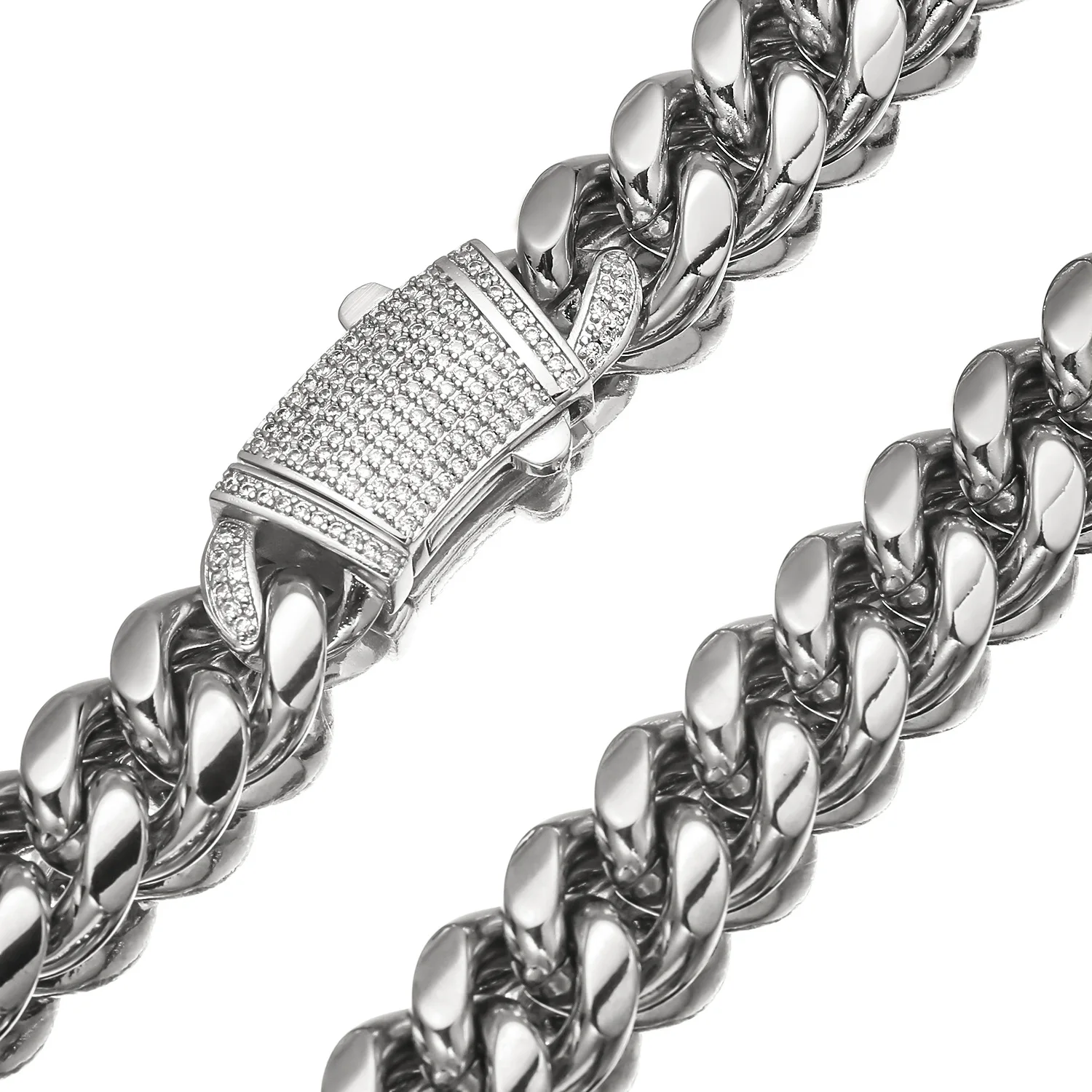

6mm-14mm Stainless Steel Miami Cuban Link Chain Necklace with CZ Lock for Men Women