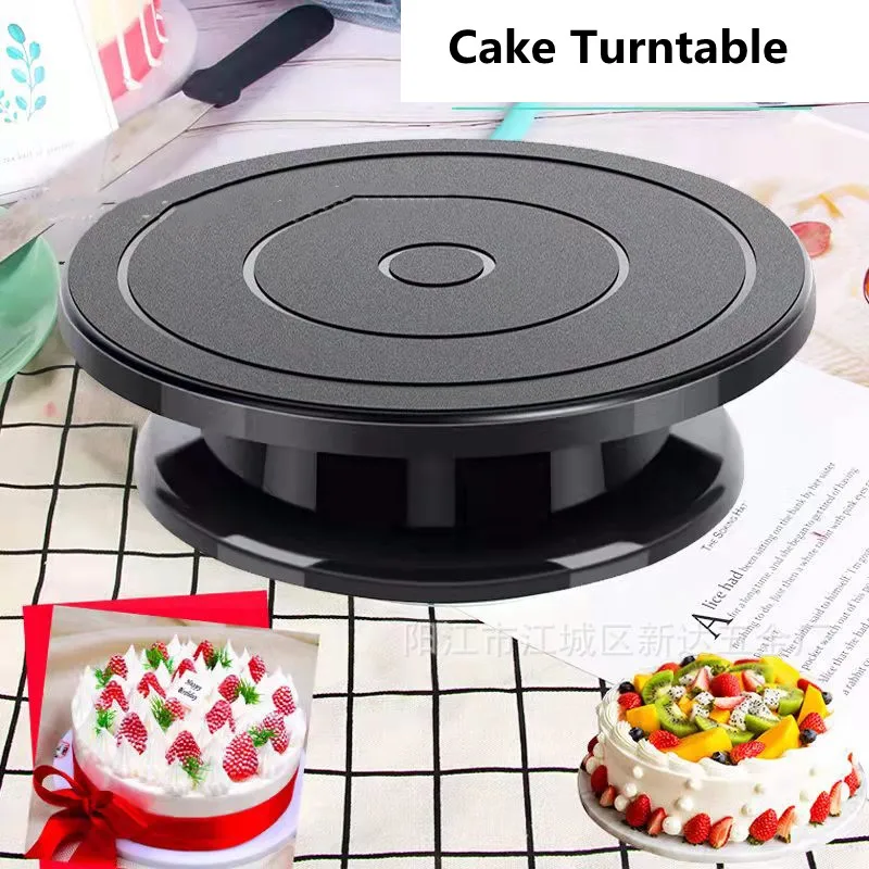 28cm Plastic Rotating Cake Decorating Stand Cake Icing Turntable Black Rotate Turntable for Cake Baking Kitchen Accessories