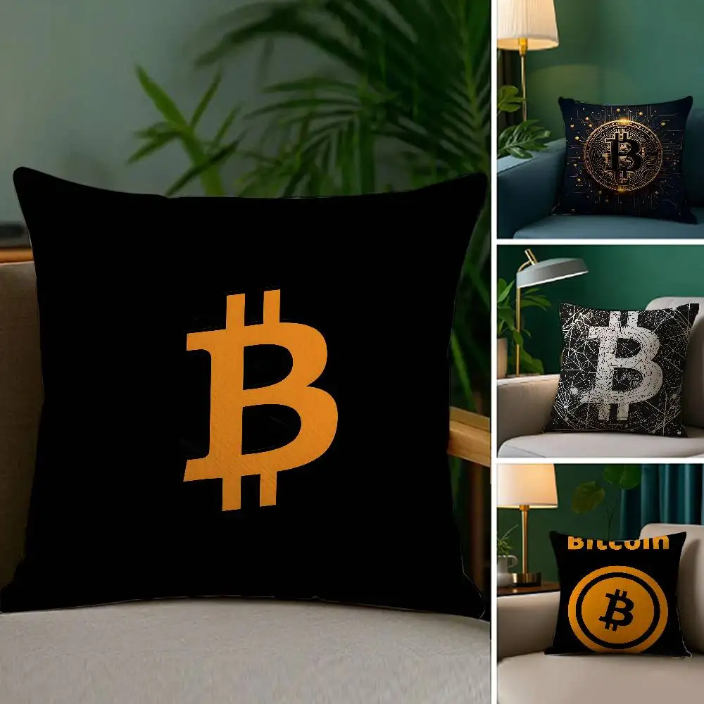 

Cool Popular B-BitcoinS Logo Pillow Case Soft Plush Fabric Double Sided Print Decorative Home Living Room Gift Cushion