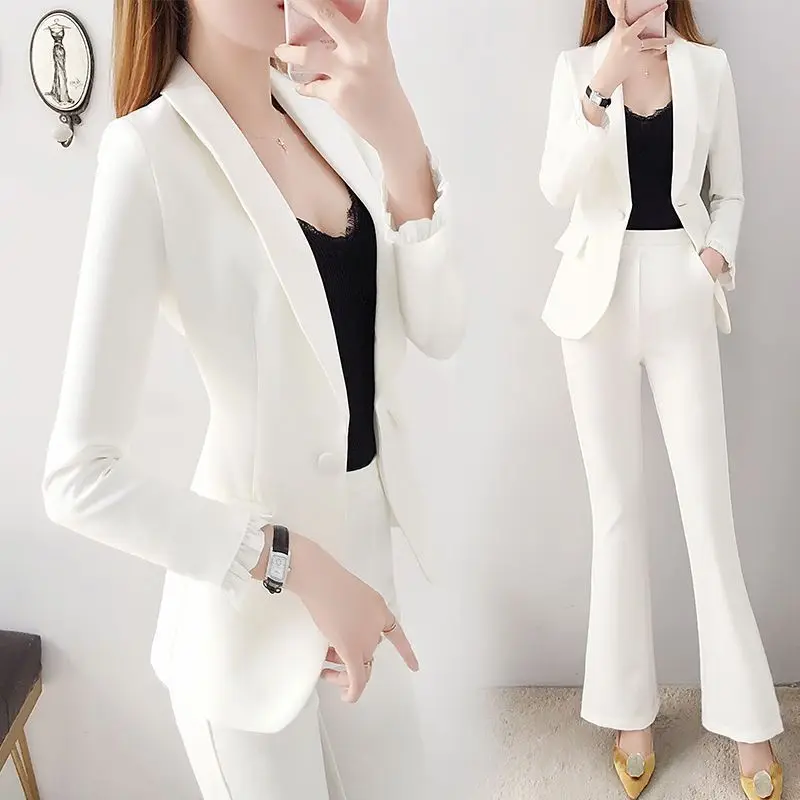 

Insozkdg White Trousers Suits Office Blazer + Slim Fit Flared Pants Women's 2 Pant Set Outfits Two Pieces Sets Pants for Woman