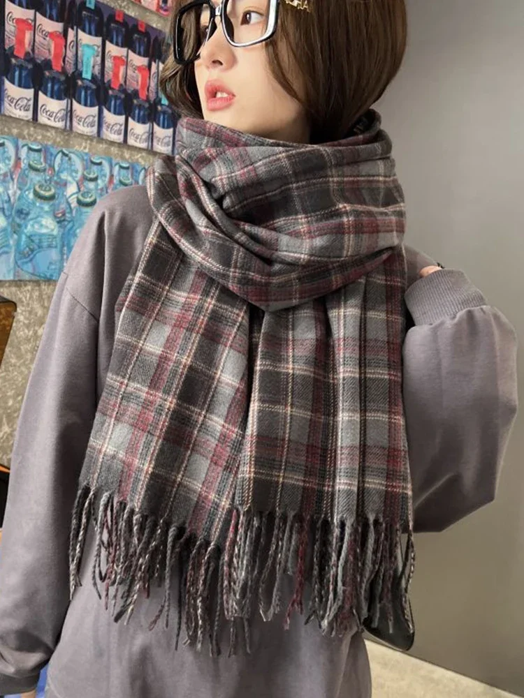 Women Imitation Cashmere Scarf Autumn Winter Vintage Checker Scarfs Women\'s Winter High Quality Warm Windproof Shawl Neck Шарф