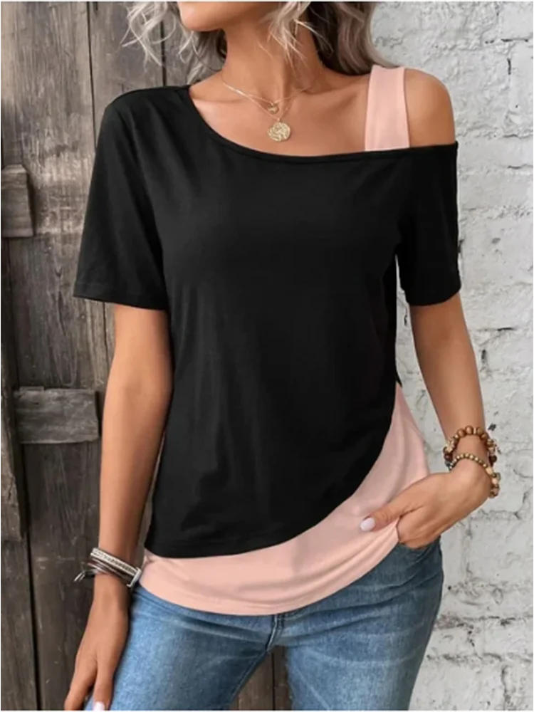 Schickes Neues Mode-Off-Shoulder-T-Shirt für Damen mit Asymmetrischem Kragen, Sommer-Streetwear-Trendiges Y2K-Oberteil