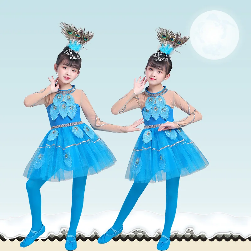 

2025 New children's Dai dance dress Girl small lotus style peacock dance performance dress Princess dress performance
