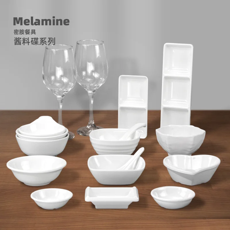 Tableware Melamine White Flavor Dish Seasoning Plastic Restaurant Round Bowl