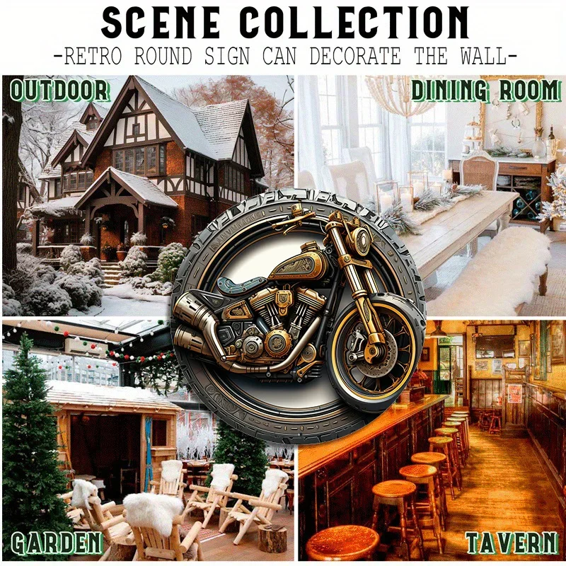 علامات دراجة نارية عتيقة معدنية من الألومنيوم ، علامات عتيقة مستديرة ، ديكور المرآب